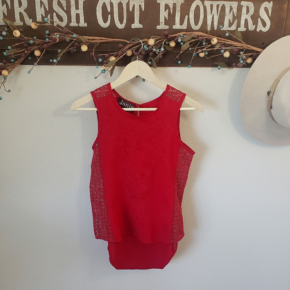 Embroidered Sleeveless Red Blouse